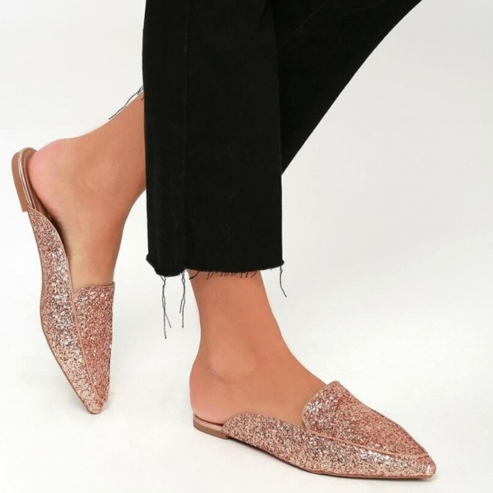 NWOT Joelle Rose Gold Glitter Loafer Slides